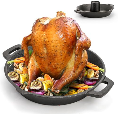 Acshio Rôtissoire à poulet en fonte, support pour canette de bière, poulet, friteuse à dinde avec rôtissoire, support de rôtissoire à volaille, accessoire de barbecue pour la plupart des barbecues et
