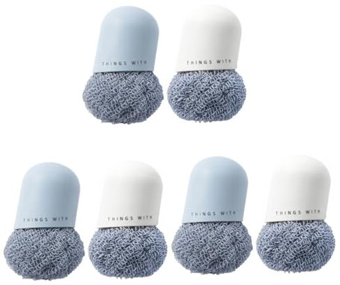 Healeved 6pcs Round Pan Pot Brush Dish Cleaning Scrubber Plastic Brush for Washing up Cleaning Tool Handle for Kitchen Restaurant Random Color