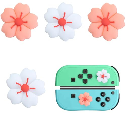 4Pcs Thumb Grips for Switch, Cute Silicone Joystick Covers Thumb Caps, Cute Sakura Shaped Thumb Grips Replacement Caps Compatible with Nintendo Switch/OLED/Switch Lite