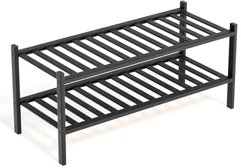 Skohylla Bambu 2 Nivåer 68x28x32 cm – Smal Stackbar Skoförvaring Hall