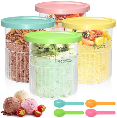 Yoassi 23oz Ice Cream Containers for Ninja Ice Cream Maker NC501, NC500 Series, Ninja Creami Tubs with Lids Dishwasher Safe 4 Pack Ninja Creami Deluxe (Blue, Green, Pink, Green)