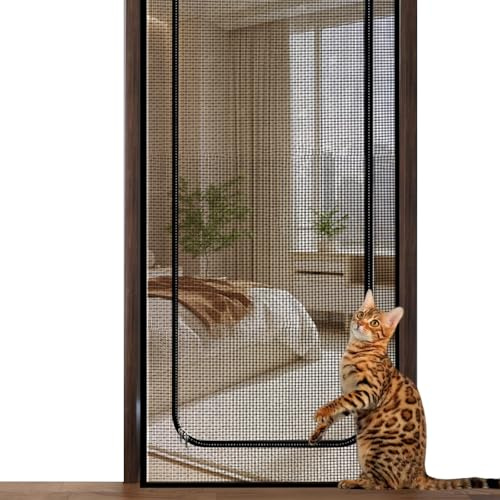 Moustiquaire De Porte pour Chats, 90x210 cm Porte Moustiquaire Renforcée pour Chats, Cat Flap Door pour Salon Chambre À Coucher Cuisine Terrasse Anti-Rayures