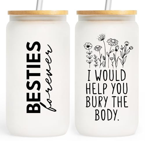 GoMelley Best Friend Birthday Gifts for Women, Bestie Gifts Glass Tumbler | Friendship Gifts for Women Funny, Galentines Gifts, Special Friends Gift, Bestie Glass Cup with Lid and Straw, 16 oz