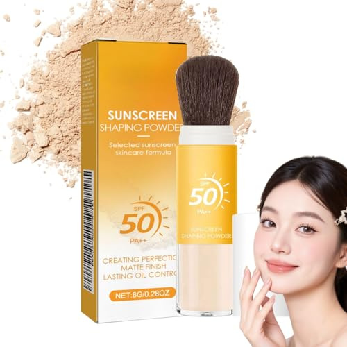 Mineral Powder Sunscreen Brush，SPF 50 Powder Sunscreen for Face，Over Makeup Sun Protection Brush，Lightweight Setting Powder for Face ，Non-Greasy Travel Size