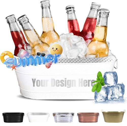 Personalised Ice Bucket - Custom Large Laser Engraved Text Drinks Cooler For Parties, Capacity Champagne & Beer Bucket - Ice Buckets For Parties,17.9 L X 11.4 W X 7.48 H (White)