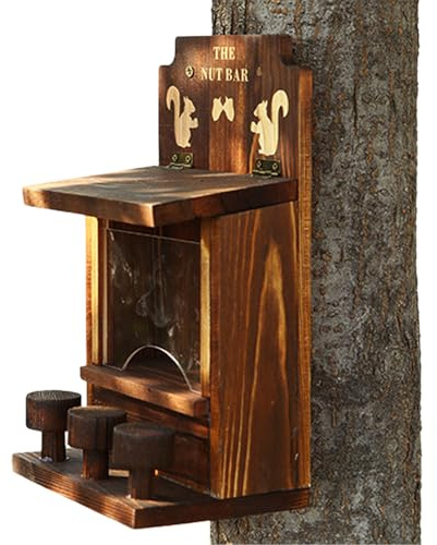 Squirrel Feers - Estación De Patio De Madera, Alimentador para Obra Exterior | Nature Wildlife Basket Mount, Bandeja De Distribuidor De Maíz Colgante, Caja De De Jardín, Casa De