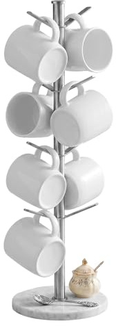 Woobroo Mug Holder Tree with Marble Base, 8-Hook Coffee Cup Storage Rack, Sturdy Mug Stand with Thick Base for Kitchen, Home and Bar Cabinet