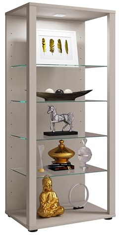 VCM Standvitrine 52x35x115 cm 5 Fächer Glas Holzwerkstoff Wohnzimmer | Schauraum für Bücher und Andenken - als Blickfang im Wohnbereich - für Wohnungen und Büros - hochwertige Verarbeitung