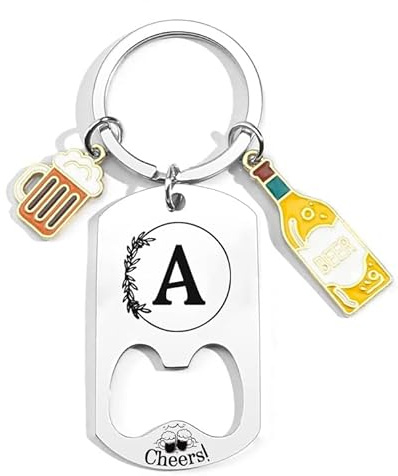 QTZXZX Porte-clés Lettre Initiale Prénom Pour Homme Femme Décapsuleur Porte-clés Personnalisé A-Z, Cadeau lettre initiale Idée Cadeau Anniversaire, Porte Clef Maison Lettres Alphabet, Noël (A)