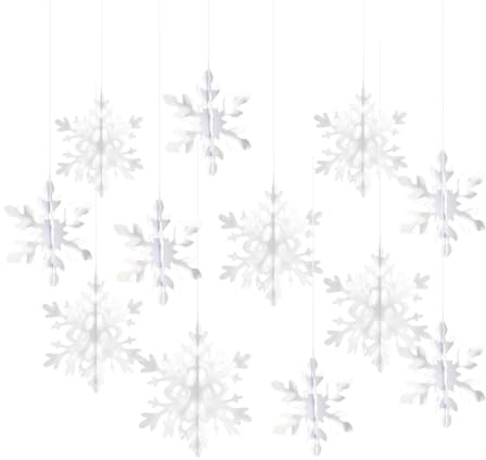 WHYCNJL 12 Stück Weihnachten 3D Schneeflocken Deko, Weiß Christbaumschmuck Papier Weihnachtsbaum Schneeflocke Weihnachtsschmuck für Weihnachtsfeier Dekoration
