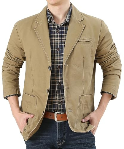 UIKIFY Tweed Jacket for Men UK, Regular Fit Men's Sporty Wool Tweed British Blazer Modern Suit Jacket Tailored Fit Wedding Business Office Suits Khaki L