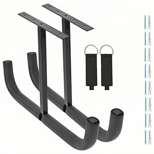 Locawaya Overhead Garage Storage Hooks, Heavy Duty Double Ceiling Rack for Lumber Ladder Bikes Tires & Other Bulky Items (2, 42cm)