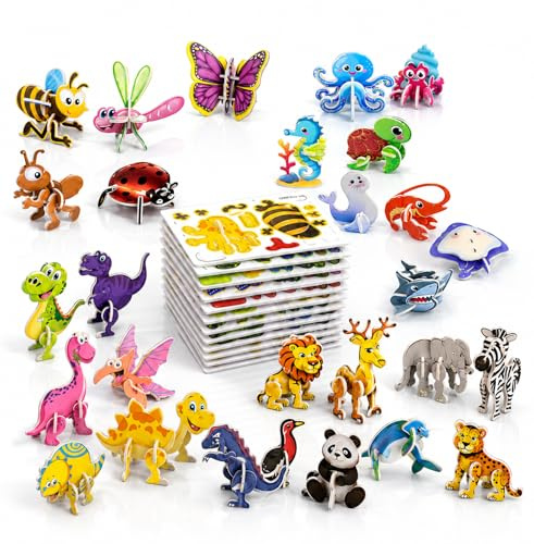 100 PCS 3D Cartoon Animals Jigsaw Puzzle, Versatile Engaging DIY Craft Gifts 3D Animals Dinosaurs Marine animalsInsects Jigsaw Puzzles for Art Crafts for Teenager Birthday Gift