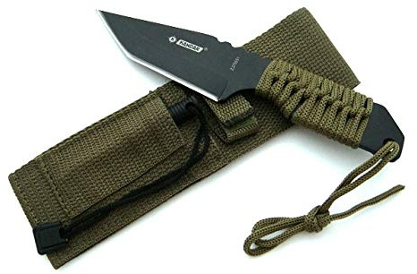 KOSxBO® BW Taktisches Survival Messer mit Feuerstein und Paracord - Fallschirmleine für Outdoor Camping Jagd Angeln Prepper