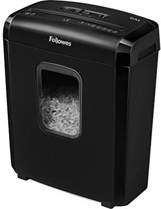 Fellowes Paper Shredder for Home Office Use - 6 Sheet Mini Cut Shredder for Home and Personal Use - Deskside Shredder with 13 Litre Bin and Safety Lock - Powershred 6M - Advanced Security P4 - Black