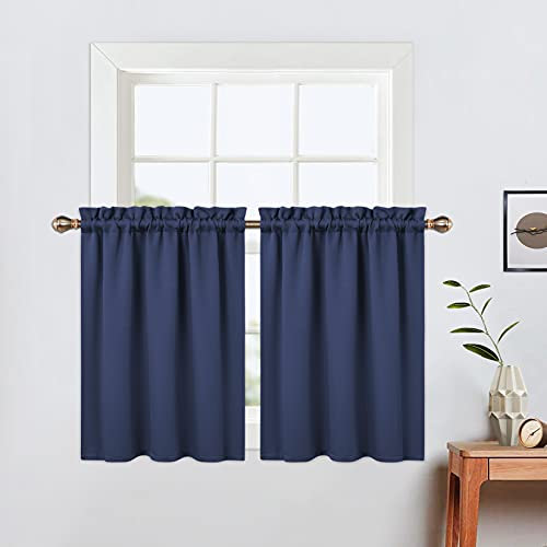 LinTimes Verdunkelungsvorhänge,Moderne halbe Caféküchen Fenstervorhänge für das Badezimmer Kurze Jalousien für kleine Fenster,66cmx61cm(26x24 inch),2 er Set Navy Blau