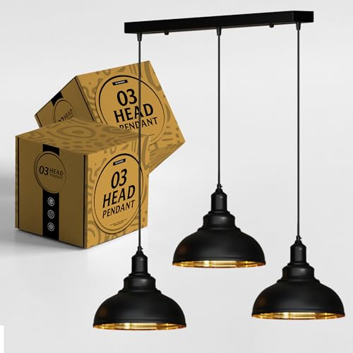 DC VOLTAGE Vintage Industrial 3Head Ceiling Pendant Light Black Hanging Light Metal Dome Shape Shade Indoor Light Fitting for Hotel, Restaurants, Bar, Dining Room (Style 1)