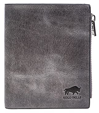 Solo Pelle® KOMPA Portefeuille fin avec compartiment à monnaie [jusqu'à 13 cartes] Portefeuille fin [Protection RFID] Étui pour cartes [Cuir] Smart Wallet pour hommes et femmes, gris, Taille unique,