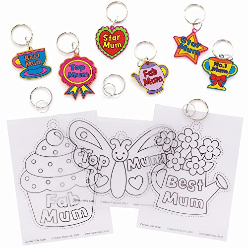 Baker Ross Muttertag Schrumpffolie Schlüsselanhänger - 10er Pack, Bastelset für Kinder zum Ausmalen und Aufhängen zum Muttertag (FC408)