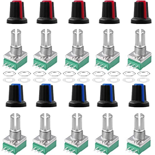 RUNCCI-YUN 10 Sätze RK097N B10K Rändelwelle 3 Klemmen potentiometer,Variable Widerstände, mit Kunststoffknöpfen