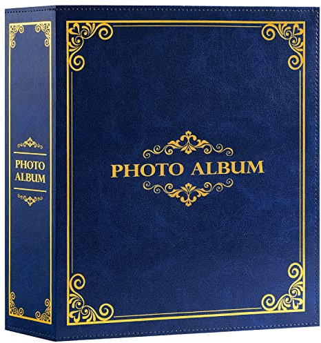 Lanpn Fotoalbum 10x15 600, Traditionell Großes XXL Kunstleder Einstecken Einsteckalbum für Hoch und Querformat Fotos Bilder Blau