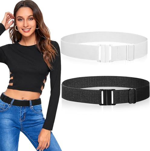 QESSUVNC 2 Stück Unsichtbarer Gürtel Elastischer Flacher Schnalle Elastischer Damengürtel für Jeans Hosen Kleid Unsichtbarer StretchGürtel Geeignet für Taillenumfang 35 Zoll - 50 Zoll