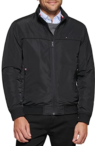 Tommy Hilfiger Men's Performance Faux Memory Bomber Jacket, Black Filled, M