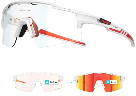 KAPVOE Selbsttönende Fahrradbrille Herren Damen UV400 TR90 K75 | Farbige photochrome Brille, Verstellbare Nasenpads, TR90 FRAMES, UV400 Schutz und Atmungsaktives Design
