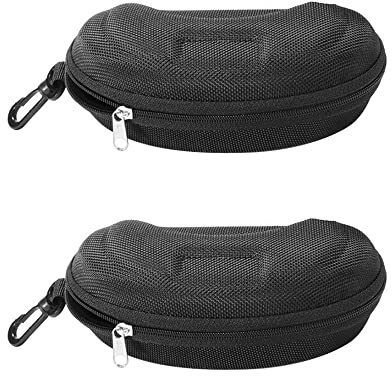 Heshebuy 2 Pcs EVA Glasses Case, Zipper Hard Sunglasses Cases Portable Travel Eyeglasses Cases with Plastic Hook (Black)