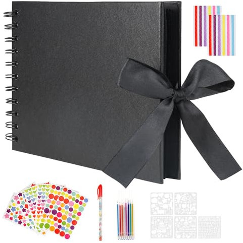 Jinsion Álbum de Fotos Scrapbook, 30 Páginas Scrapbooking Album, 150 X 215mm Album Scrapbook con Resaltador, Album Hojas Negras para Regalos de Graduación, Cumpleaños, Aniversario de Boda