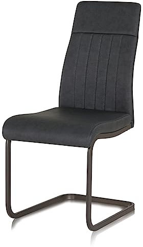 KHG Esszimmerstuhl Schwingstuhl Polsterstuhl Küchenstuhl Kunstleder Anthrazit - Design Stuhl Sitzhöhe 48 cm - Freischwinger mit Griff, für Esszimmer, Büro, Küche