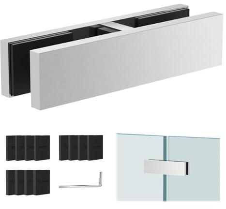 Gyykzz T316 Railing Glass to Glass Clamp, 180° Brushed Glass Holder, 1 Pack | Marine Grade SS, No Drilling in Glass, Fits 3/8-1/2 Glass Thickness, Includes Rubber Gasket, For Fence, Pool, Balcony Deck