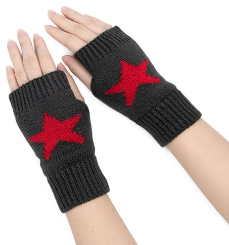 YAMEIZE Y2K Fingerlose Stern Gedruckt Handschuhe Gestrickt - für Damen Herren Autumn Winter Warme Handschuhe Kleidung gestrickt Outdoor Fahren
