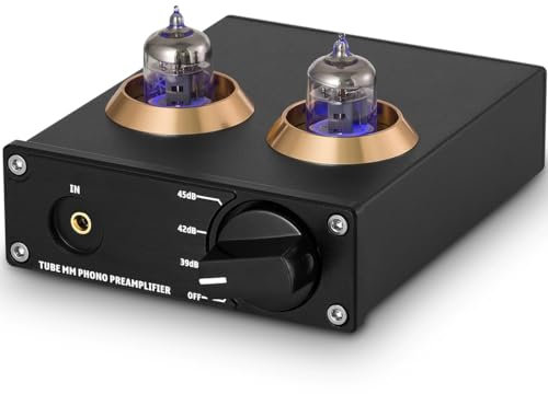 XLTEAM Mini-Audio-Vorverstärker, HiFi-MM-Phono-Bühnen-Plattenspieler-Vorverstärker, 2 Vakuumröhren, Mit Verstärkungseinstellschalter, Für Heimkino-HiFi-System