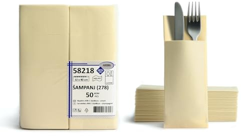 AROBA 600x Airlaid Besteckservietten (Beige, 32x40 cm) - Hochwertige Serviettentaschen - Fertig gefaltete Bestecktaschen - Stoffähnliche Airlaidservietten