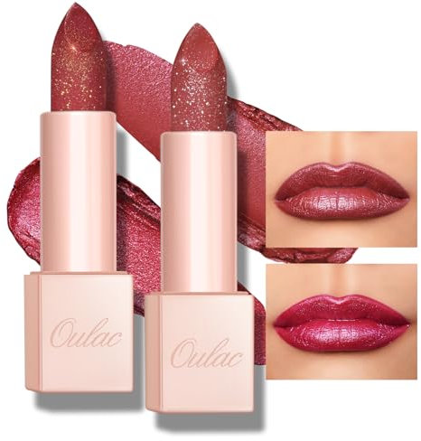 Oulac Pink Glitter Moisturising Lipstick Set - Pink Shimmer Lipsticks for Women, Hydrating & Smooth, Glitter Diamond Finish, Creamy Sparkling Formula, D03+D04