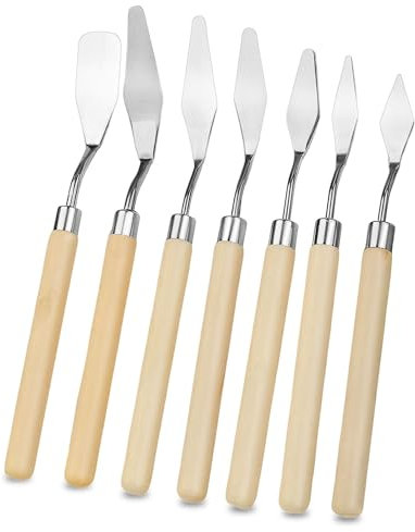 Palette Knife Painting, 7 PCS Pallet Knife Stainless Steel Palette Knives Set Paint Spatula Art Knife with Wooden Handle Mixing Scraper for Acrylic Oil Painting
