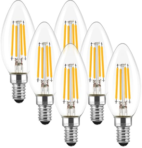 Nottac E14 LED Candle Light Bulbs, Non-Dimmable Small Screw Light Bulb, 4W (40W Equivalent) SES Lightbulb 2700K 470 Lumens, Edison Bulb Warm White for Lamp Light Bulb Replacement, 6 Pack