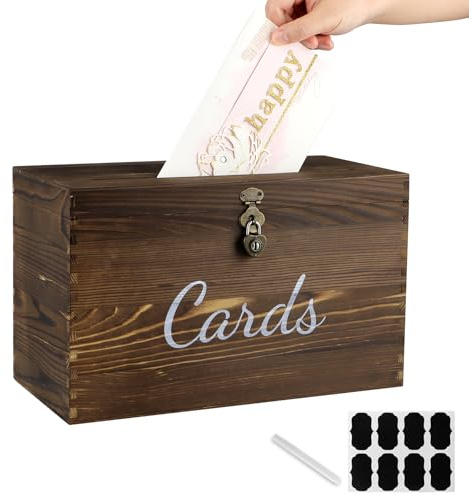 BIMUYI Holz Hochzeitskartenbox Rustikale Hochzeit Spardose mit Schloss, Umschlaghalter Kartenempfangsbox für Hochzeit, Empfang, Geburtstagsfeier