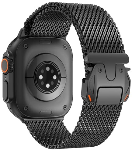 Fullife Ersatzarmband Kompatibel mit Apple Watch Milanese Armband 49mm 46mm 45mm 44mm 42mm(Serie 3 2 1),Metall Edelstahl Armbänder für iWatch Ultra 3 2 1,Series 11 10 9 8 7 6 SE 5 4 3 2 1,Schwarz