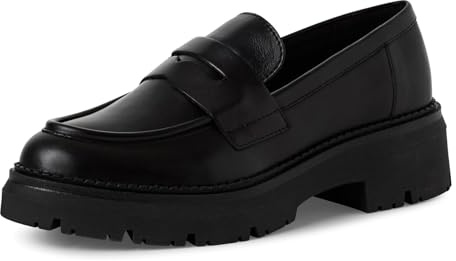 Marco Tozzi Damen Loafer aus Leder Elegant, Schwarz (Black), 39 EU