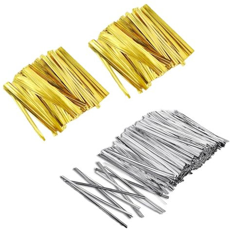 TMTGTS Twist Ties Metallischen 4 Pack Twist Krawatten Bindestreifen mit Draht Metall Verschluss Clips Tütenverschluss Lang 6cm Twistband Für Bäckerei Süßigkeitentüten Plätzchen Schokolade(Mixed1#)