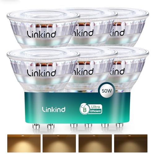 Linkind Dimmbar GU10 LED der Energie-klasse B, 2.5W=50W, 2700K Warmweiß LED Spot, 415lm Ultraeffizient GU10 Reflektor, 90 Grad Abstrahlwinkel, 6 Stück