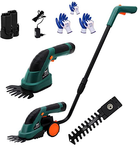 ERSINIAN Forbici per Erba Senza Fili, tagliasiepi Senza Fili, tagliasiepi Portatile 2 in 1, tagliabordi, tagliasiepi, con Manico telescopico e Ruote mobili