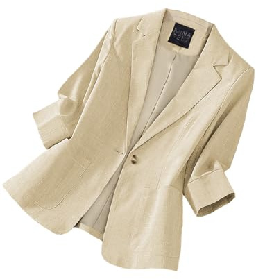 Mina Self Linen Blazers Jackets for Women 2026 Summer 3/4 Sleeve Lightweight Beige Womens Blazer Petite Fitted Business Casual Fashion Dressy Trendy Suit Work Office Women's Blazers & Suit Jackets