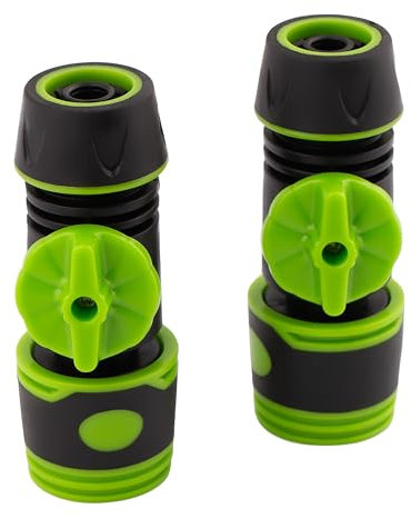 Mivos 2x Gartenschlauch Schnellverbinder mit Absperrventil - Schlauchkupplung mit Regulierventil Wasserstop für 1/2 Zoll (13 mm) Schlauch - Anschlussteile für Schlauchanfang und -ende