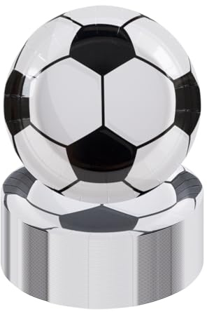 CEILIWEN 50PCS 7-Inch Football Party Plates – Premium Thick Black & White Soccer Design Plates for World Cup, Birthday & Sports Theme Decorations