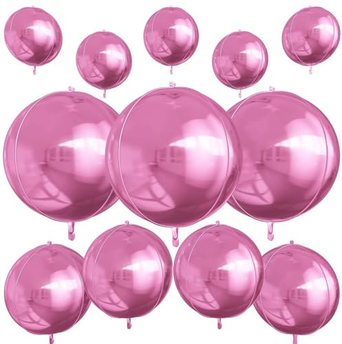 12 globos redondos de aluminio rosa de 22 pulgadas, 15 pulgadas, 10 pulgadas, globo de bola de helio 4D, globo de aluminio rosa metálico para cumpleaños, graduación, boda, aniversario, Año Nuevo