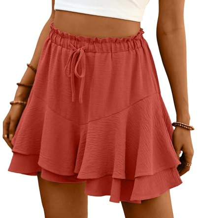 Lepunuo Summer Shorts for Women Flowy Boho Ruffle Tiered Skorts High Waist Mini Skirts Beach Vacation Shorts