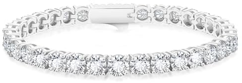 KRKC&CO Tennisarmband Armband Damen, 5mm Tennis Armband Weißgold beschichtet, Zirkonia Kristall Armbänder Silber Iced Out, Hochzeit Geburtstag Geschenk für Frauen Mädchen [Größe 17,8cm]